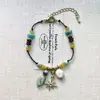 Nuevos Pendientes Asimétricos de Cuentas Turquesas Estilo Chino Pendientes Elegantes de Diseño Nicho Estilo Étnico Tibetano Retro