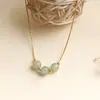 Collar de Cadena para Clavícula de Acero de Titanio de Lujo Ligero Estilo Japonés y Coreano con Cuentas de Transferencia Sansheng III Jade Hetian para Mujer, Simple, de Alta Gama, sin Decoloración