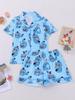 Tejido Ignífugo Cómodo Casual Transfronterizo Estampado de Dibujos Animados Lindo Mangas Cortas Pantalones Cortos Cuello Solapa Ropa de Casa Pijama Infantil