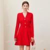 Moda Elegante Socialité de Estilo Francés Transfronterizo con Hebilla en Forma de Corazón Cuello en V Ajustado Adelgazante Vestido de Punto Falda Midi