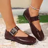 Moda Plus Size Transfronteiriça Sapatos de Salto Único Femininos 2026 Outono Novo Fivela Estilo Ballet Retrô Sapatilhas Mary Janes Planas Sapatos de Salto Único Femininos