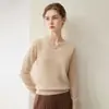 Camiseta básica de punto para mujer de alta gama lista para usar, 100% cachemira pura, cuello en V, corte holgado, adelgazante, suéter grueso, suave y amigable con la piel