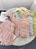 Conjunto de Chaleco y Falda Dulce y Elegante para Mujer, Nuevo Estilo de Verano con Bordes Volantes, Conjunto de Dos Piezas con Falda de Volantes tipo Pastel
