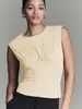 Artículo popular de exportación europea y americana: Chaleco plisado sin mangas de cuello redondo estilo commuting, elegante y adelgazante, camisa base versátil para usar como capa exterior