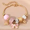 Pulsera de cuentas de resina con flores de dibujos animados de venta cruzada europea y americana, joyería de aleación con colgante de cuentas DIY Panjia al por mayor