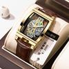 Moda Barril de Vino Motocicleta Tira de Engranajes Reloj Hueco Tourbillon Reloj de Cuero Personalizado para Hombre Impermeable Luminoso Transfronterizo