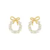 Pendientes pequeños de lazo coreanos, nuevo estilo de celebridad de internet de moda, pendientes de botón versátiles para mujer, aleación de zinc dorada y plateada