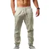 Pantalones Deportivos Casuales Europeos y Americanos Transfronterizos 2023 para Hombre Versátiles de Algodón Lino Holgados Transpirables Largos de Color Sólido Simples Pantalones para Hombre