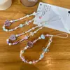 Nuevo Estilo Lujo Ligero Cadena para Teléfono con Perlas Corazón Rosa Linda Colgante de Cámara para Niña Pulsera de Cordón Ccd
