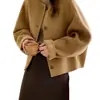 Abrigo de Lana de Cuello Redondo Corto de Doble Cara para Mujer 2025 Invierno Estilo Coreano Holgado Elegante Abrigo de Lana Pequeña Fragancia Estilo Coreano