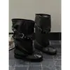 Botas Bootcut Tachonadas Vintage 2026 Otoño Nueva Moda Lazo Chica Picante Estilo Páramo Tacón Grueso Negro Botas Arrugadas