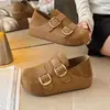 Sapatos Birkenstock Retrô com Fivela Dupla Femininos Cobertura Total 2026 Novo Solado Grosso Bico Redondo Tira Única Birkenstock Planos Preguiçosos Outono Inverno