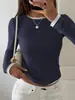 Roupas Femininas Transfronteiriças Europeias e Americanas Bloco de Cores Falso Duas Peças Camiseta de Manga Longa Gola Redonda Slim Fit Elástico Curto Estilo Hot Girl Camada Base Emagrecedora