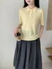 Camiseta de punto de manga corta con cuello polo para mujer, nuevo modelo de otoño 2026, 100% lana, top básico simple y versátil para mujer
