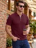 Camiseta Casual Americana Jacquard Texturizado de Verão Masculina Transfronteiriça com Meio Zíper Gola Dobrável Manga Curta Respirável Solta