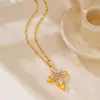 Colgante de cruz de oro blanco y diamantes blancos antiguo nicho cruz cepillada incrustada colgante de circón moda cadena para la clavícula mujeres
