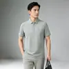 Camisa Polo de Seda de Gelo Altamente Elástica para Homens, Estilo Fino Respirável de Verão, Camiseta de Manga Curta com Gola para Negócios Casuais 33698