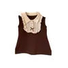 Vestido Chaleco de Niña Pequeña Princesa Dulce, Estilo Chanel 26 Tejido Negro y Blanco Patchwork Lana Lazo Sin Mangas Color Sólido Vestido de Princesa