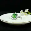 Anillo de Calcedonia Verde Nuevo de Moda Incrustado Plateado al Por Mayor, Anillo de Piedra Preciosa de Ágata Verde Jade Elegante para Mujer