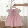Vestido Rosa Dulce Estilo Coreano para Niñas Verano 2026 Ropa Infantil Vestido Princesa de Encaje con Mangas Volantes para Bebé