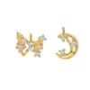 Brincos de Prata Esterlina S925 com Zircônia Inlaid Borboleta Assimétrica Lua para Mulheres Estilo Cool da Moda Unhas de Orelha Banhadas a Ouro K Luxo Acessível