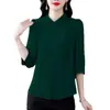 Camisa de Manga Tres Cuartos de Color Sólido de Gama Alta para Mamás, Nueva Moda de Verano y Otoño para Mujer, Blusa Holgada, Top Elegante