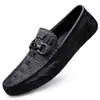 Mocasines de Piel de Vaca de Primera Capa de Moda ins Patrón de Cocodrilo Mocasines sin Cordones Estilo Británico Casual Zapatos para Conducir Zapatos de Piel