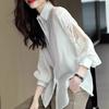 Indústria Pesada Hollow Branco Manga Comprida Top Camisa 2023 Primavera Nova Base Profissional Casual Camisa Elegante Roupas Femininas