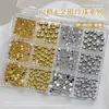 Conjunto de Caixa de Acessórios para Nail Art com Pérolas Sólidas Semicirculares, Pérolas de Resina Douradas e Prateadas Estilo Punk, Acessórios Vestíveis para Decoração de Unhas