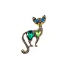 2025 Nuevo Broche Retro Gatito Cristal Verde Broche Animal Personalizado de Gama Alta Broche de Aleación de Moda