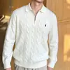 Suéter de punto para hombre transfronterizo con bordado de logo de poni, otoño e invierno, con cuello camisero, cremallera y tejido de ochos, en un estilo "old money" con un toque de alta gama.