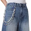 Corrente de Cintura Personalizada Estilo Europeu e Americano Moda Dupla Camada Pérola Espinho Personalidade Corrente de Mola de Metal Tendência Hip-Hop Corrente para Jeans