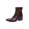 Botines Chelsea de piel lavada de alta calidad 2026, tacón medio grueso, punta cuadrada, botines cortos de piel auténtica para mujer, talla 42, talla grande