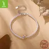 Yin Zi Yun Original Plata de Ley S925 Pulsera Anillo de Crisantemo de Otoño Set de Joyería Exquisitos Pendientes de Botón de Perla Flor Pequeña