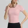 Camiseta feminina de manga curta para fitness, estilo esportivo, secagem rápida, top justo para Pilates e yoga, camiseta de yoga para fitness, secagem rápida