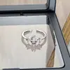 Anillo Abierto Flor de Diamantes Completos Brillante Colorido Dulce Fresco para Mujer, Anillo de Hada de Lujo Ligero Exquisito de Nicho de Gama Alta