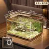 Aquário para iniciantes, anti-queda, para uso doméstico na sala de estar, para peixinhos dourados e tartarugas pequenas, caixa de armazenamento transparente, aquário ecológico retangular pequeno de mesa