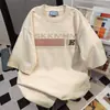 Camiseta Retro de Manga Curta com Estampa de Letras Simples e Doce, Novo Estilo de Verão, Casual Solta com Gola Redonda Versátil Roupa de Trabalho Top