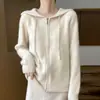 Venta al por mayor del fabricante Nuevo cárdigan de lana con capucha Otoño e Invierno 2025 Suéter de punto liso holgado para mujer Cremallera doble para mujer