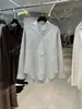 Yuran 26 Estilo Nuevo de Principios de Primavera Hilo de Algodón Pima Teñido en Hilo Raya de Burbujas Encaje Cuello Mao Pequeño Moda Casual Oversize Camisa