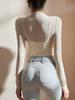 Venta al por mayor de camisetas deportivas sexis con tirantes, ropa de entrenamiento ajustada al ombligo, ropa de yoga de manga larga con almohadilla para el pecho, ropa de fitness
