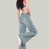 Jeans Anchos de Pierna Bootcut Naranja Infantil # Estilo Europeo y Americano Chica Atrevida para Mujer, de Cintura Alta, Ajustados, de Moda y Versátiles, Pantalones Largos hasta el Suelo