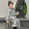 Conjunto Deportivo Casual Simple Gris para Niñas Ropa de Alta Calidad Conjunto de Dos Piezas Ropa para Niños y Adolescentes Sudadera de Moda Pantalones