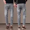 Jeans italianos de alta gama para hombre, cropped, de primavera y otoño, corte ajustado skinny, elásticos, casuales, versátiles, de 9 puntos