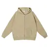 Moletom com zíper estilo americano personalizado de 350g com forro de fleece, cor sólida, manga longa, corte solto, estilo casual, personalizável com seu próprio design
