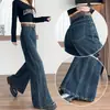 Jeans Super Moderno de Perna Larga para Mulheres, Novo Estilo Primavera 2026, Moda Petite, Calças Flare Retro Soltas de Comprimento Total