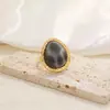 Joyería Transfronteriza Europea y Americana, Anillo Abierto Cuadrado de Piedra Preciosa Degradada Estilo Vintage, Anillo de Ojo de Gato con Diseño Ins
