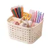 Caja de Almacenamiento de Escritorio Compartimentada Organizador Giratorio Tejido de Ratán Uso Doméstico Gran Capacidad Caja de Almacenamiento para Papelería, Snacks, Cosméticos