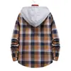 Camisa Casual de Manga Longa com Capuz Xadrez Cardigã Masculino Jaqueta Fina Masculina Comércio Exterior Versão Europeia Tamanho Grande Pronta Entrega HC14