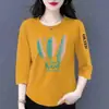 E-commerce Transfronteiriço Comércio Exterior Estilo Mãe Mulheres de Meia-Idade Camiseta de Manga Três Quartos Solta Casual Versátil Camiseta Básica Top
